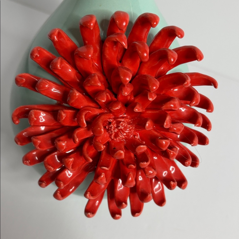 Anthropologie 3D Applied Chrysanthemum Vase Light Blue & Coral (approx 9.25โ) - Picture 12 of 16